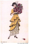 (jeune femme portant un grand bouquet de fleurs rouges)