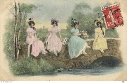 Quatre femmes assises sur un pont