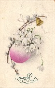 Joyeuses Pâques(fleurs sur un oeuf et clochette dorée)