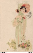 Moderne Mädchen (jeune fille de face tenant un panier rempli de fleurs)