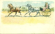 Calèche tirée par deux chevaux en file
