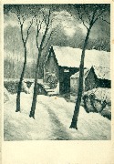 Moulin à eau sous la neige. Galerie Ch. Portenart 47 rue de Namur. Peintre M. Daniel 20 au 31 octobre 1956