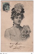 Portrait de femme avec sorte de fleurs aux cheveux