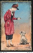 Corbugy 1919. Mode manteau rouge avec chien