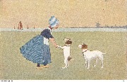 (Hollandaise jouant avec 2 chiens)