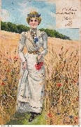 (Jeune femme avec un bouquet de coquelicots dans un champ de blé)