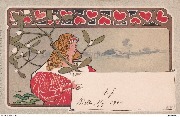(Femme en rouge derrière une branche de gui - Art Nouveau)