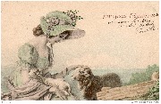 Joyeuses Pâques (Jeune fille avec un agneau et un mouton)