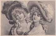 Deux femmes élégantes avec grand chapeau à plume