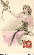 (Jeune femme avec un perroquet posé sur la main)