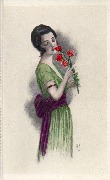 Jolie dame insiprant des roses rouges