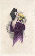 Jolie dame insiprant des roses jaunes