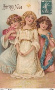 Joyeux Noël (3 fillettes, l'une portant un coeur, une autre une ancre)