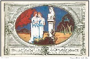 Panneau décorant le théâtre de La Panne. Deux chanteurs devant un buste de faune
