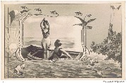 Sur la plage (2 jeunes femmes dans une barque) 