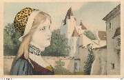 (Au XVème siècle, jeune fille de profil devant un chateau fort)