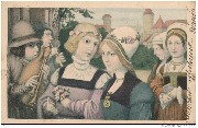 (Au XVème siècle, cortège passant devant 2 musiciens)