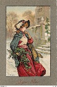 Joyeux Noël ! (Femme dans la neige, portant du houx)