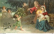 Fröhliche Weihnachten (angelot amenant un arbre de Noël à la Crèche)