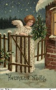 Heureux Noël (ange poussant une barrière en tenant un arbre de Noël)