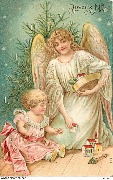 Joyeux Noël (ange déposant des jouets devant un enfant)