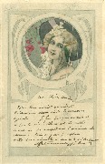 Femme "Art Nouveau" au chapeau et collier de marguerites