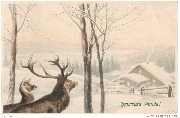 Heureuse Année  (paysage de neige avec un cerf et une biche)