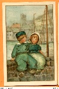 (deux enfants hollandais au port)