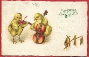 Joyeuses Pâques (deux poussins musiciens violon,violoncelle)